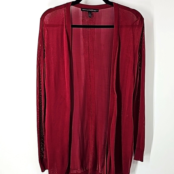 WHBM Burgundy Red Sheer Open Front Cardigan - Picture 1 of 16